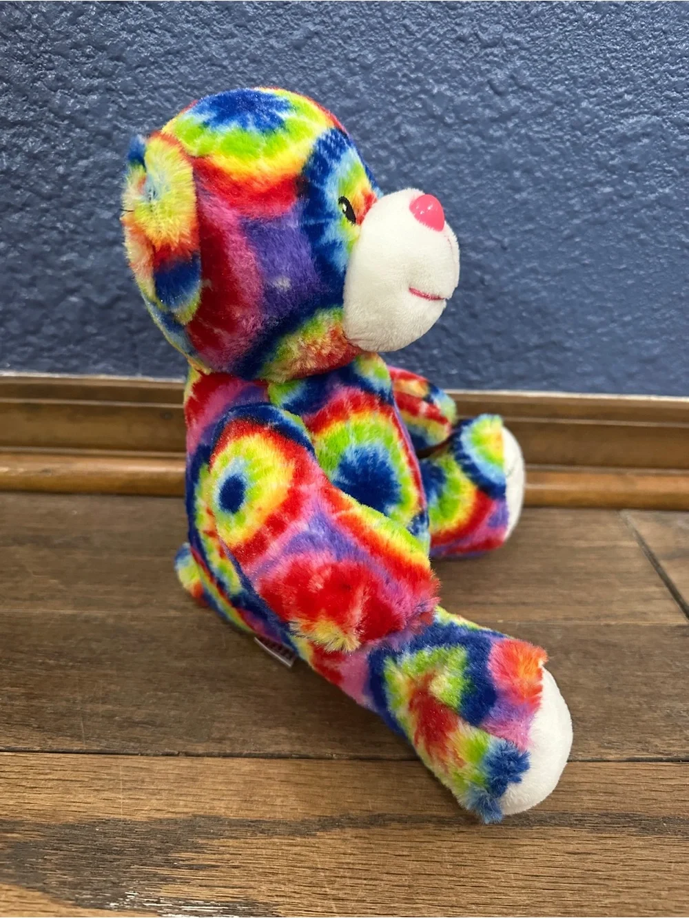PEACE PALS Rainbow Tie Dye Bear Stuffed Animal Plush Plastic Glitter Nose
